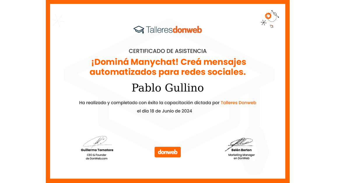 Tengo mi certificado del taller Dominá Manychat Creá mensajes