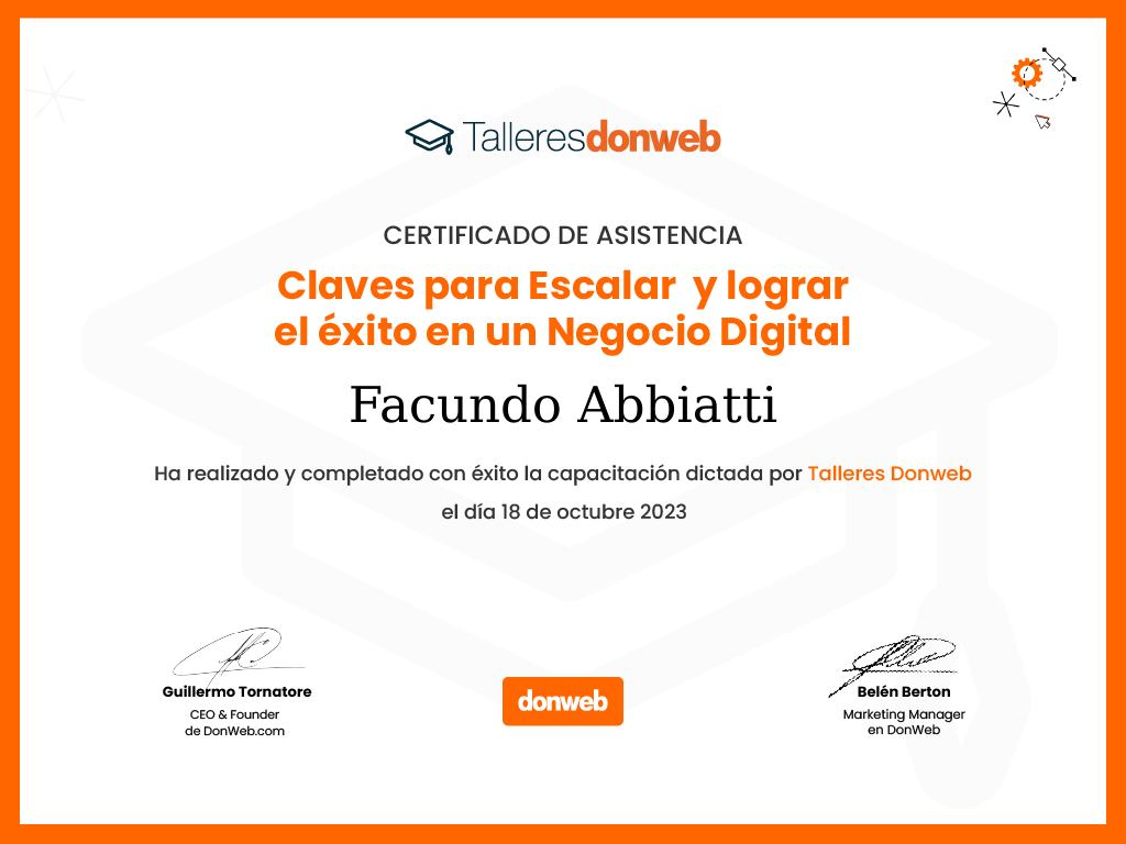Certificado de asistencia · Talleres DonWeb