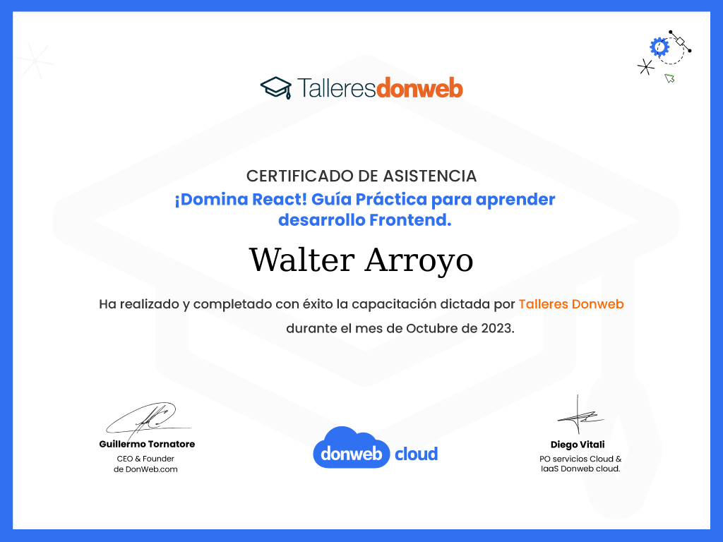Certificado de asistencia · Talleres DonWeb