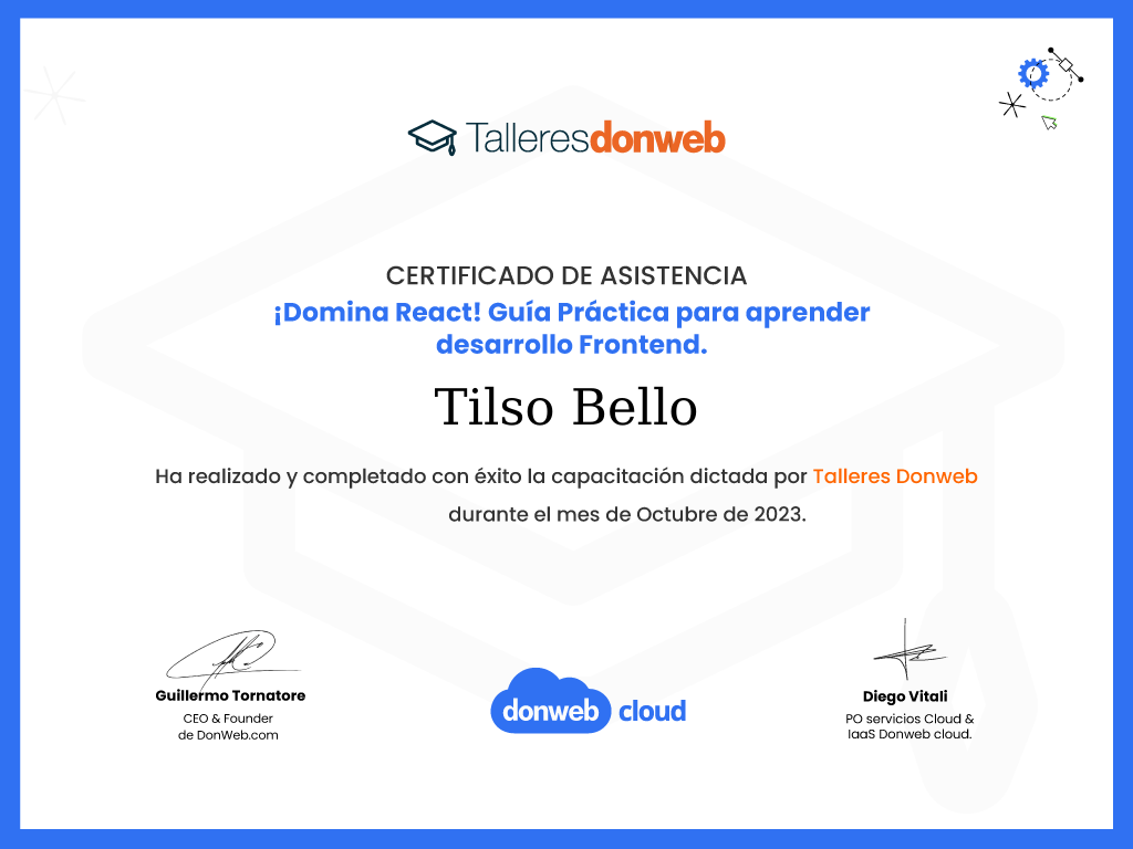 Certificado de asistencia · Talleres DonWeb