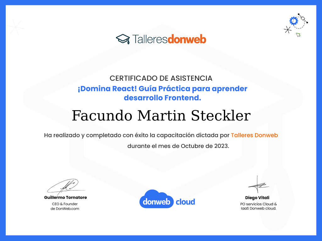 Certificado de asistencia · Talleres DonWeb