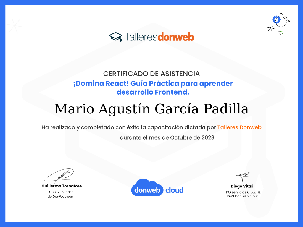 Certificado de asistencia · Talleres DonWeb