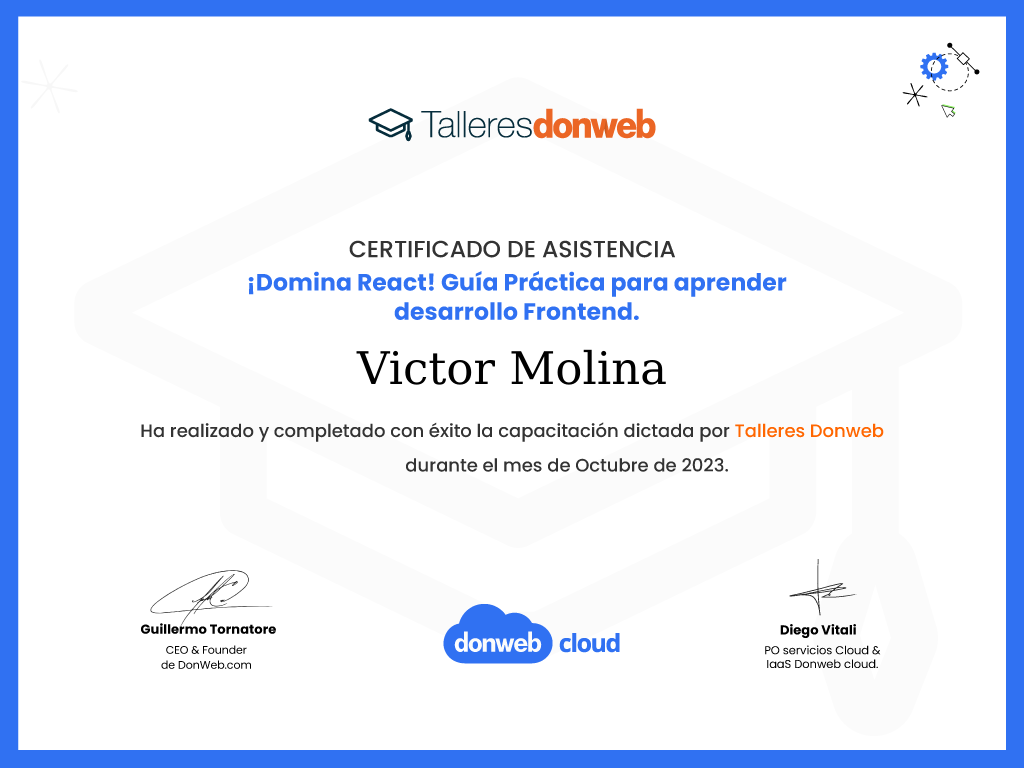 Certificado de asistencia · Talleres DonWeb