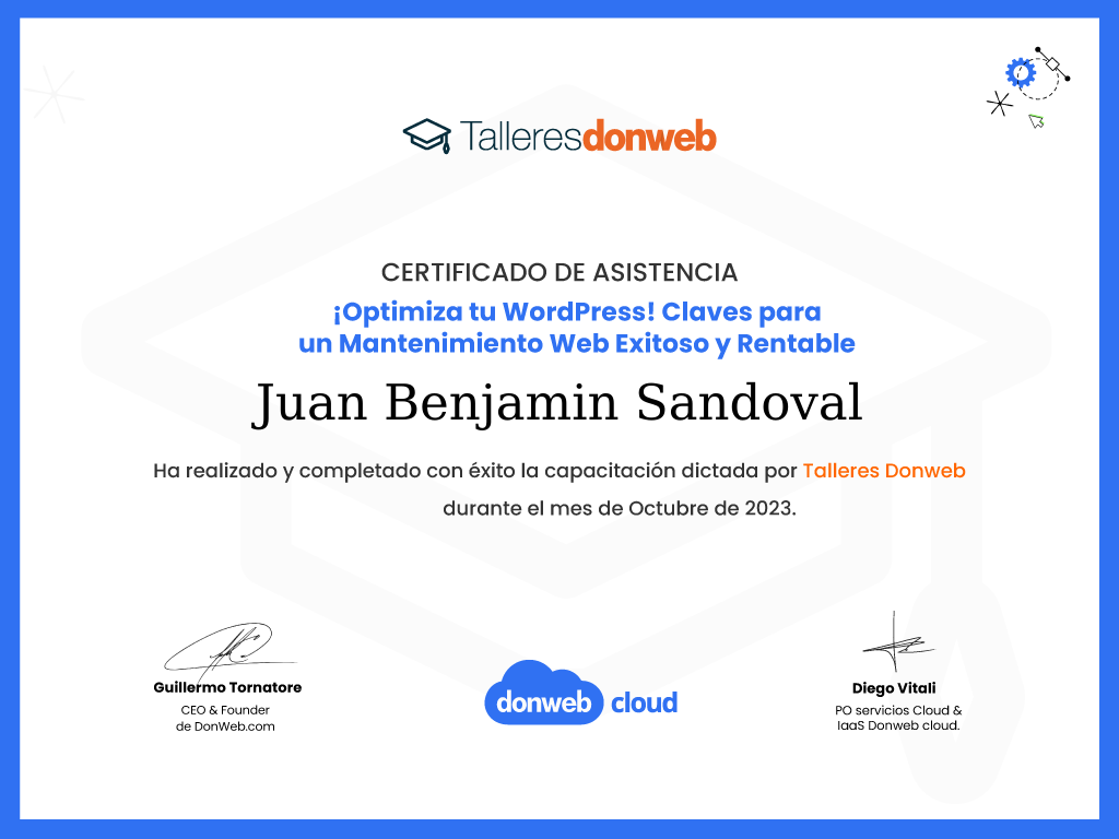 Certificado de asistencia · Talleres DonWeb