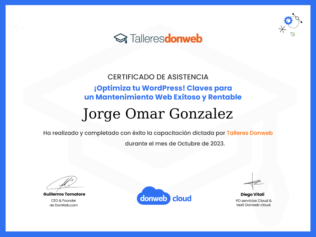 Certificado de asistencia · Talleres DonWeb