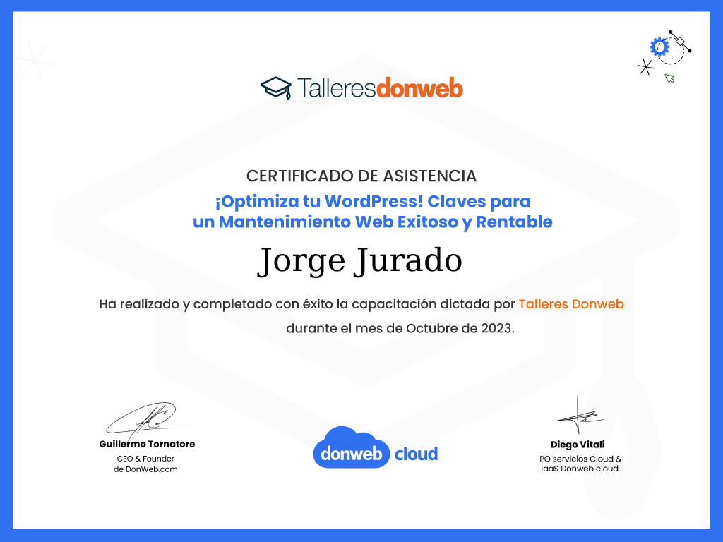 Certificado de asistencia · Talleres DonWeb