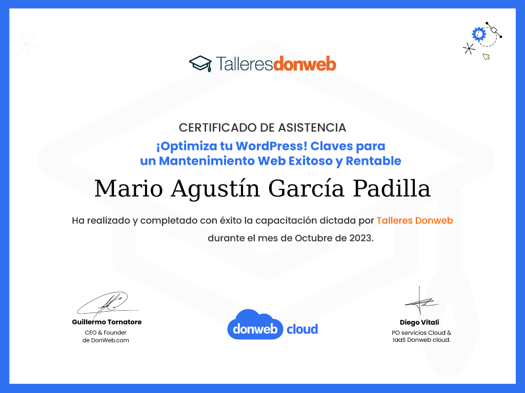 Certificado de asistencia · Talleres DonWeb