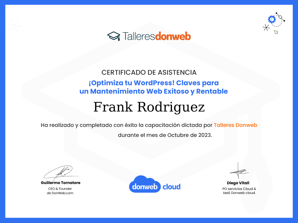 Certificado de asistencia · Talleres DonWeb