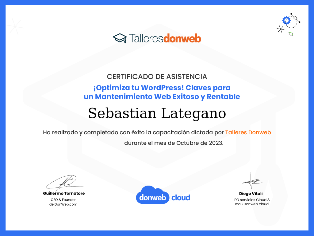 Certificado de asistencia · Talleres DonWeb