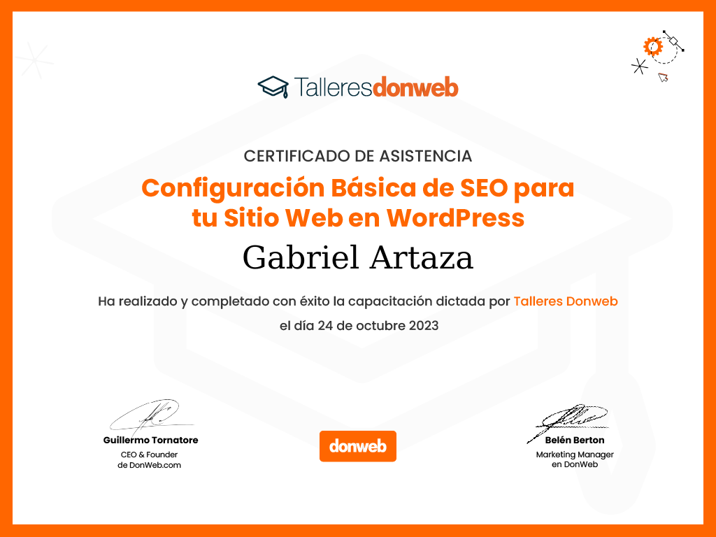 Certificado de asistencia · Talleres DonWeb