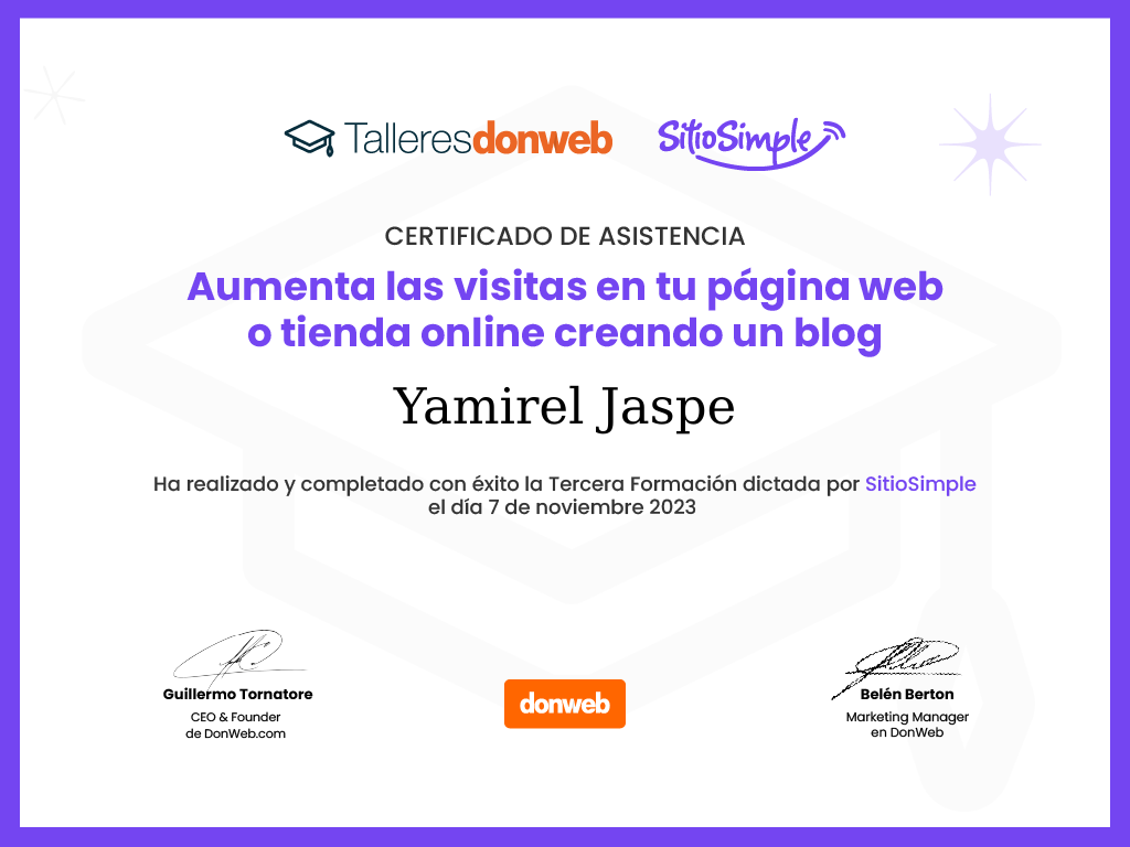 Certificado de asistencia · Talleres DonWeb