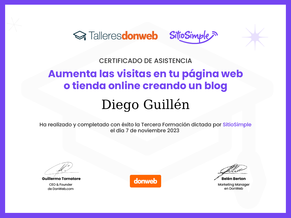 Certificado de asistencia · Talleres DonWeb