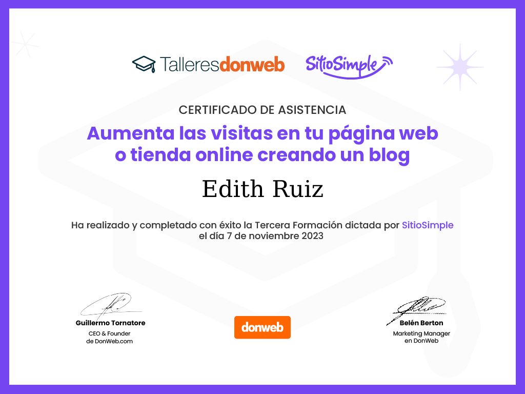 Certificado de asistencia · Talleres DonWeb