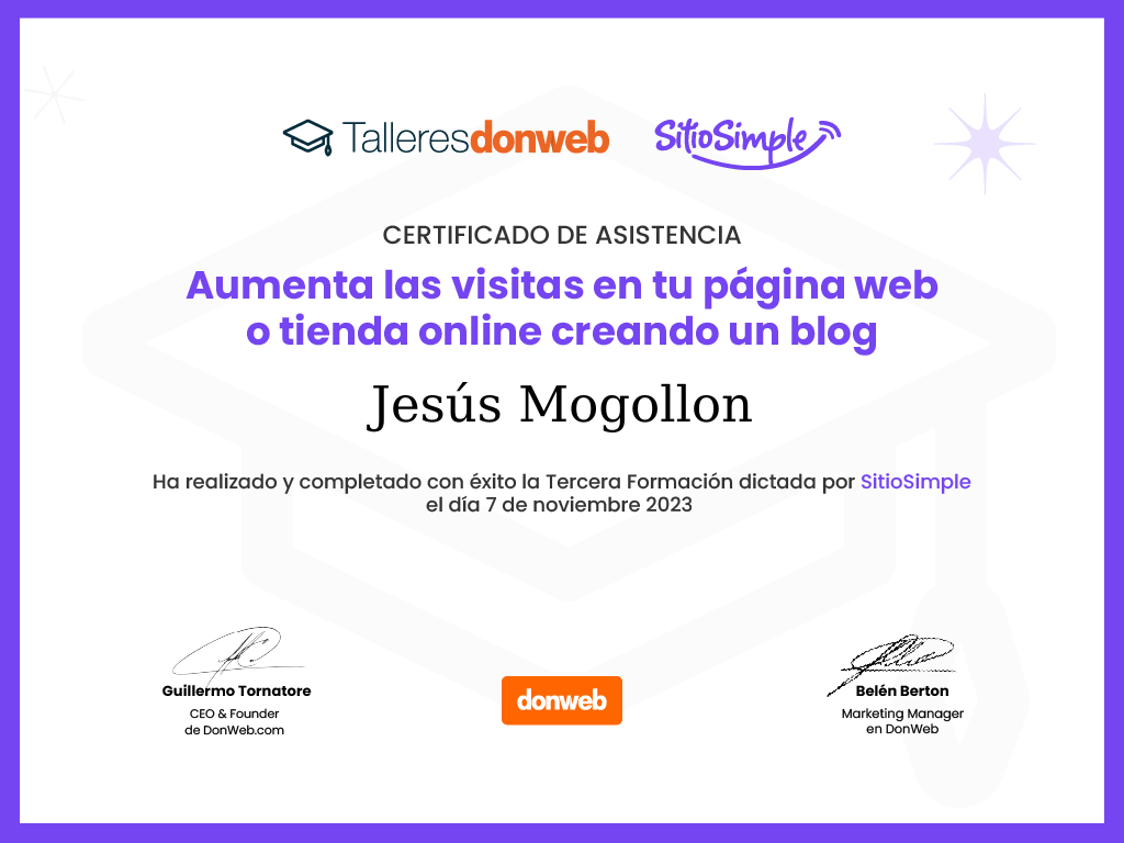 Certificado de asistencia · Talleres DonWeb