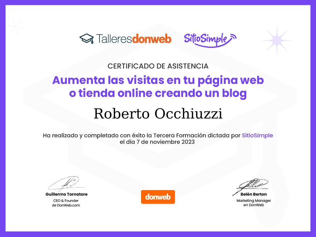 Certificado de asistencia · Talleres DonWeb