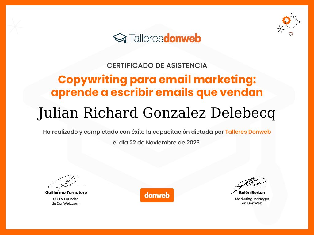 Certificado de asistencia · Talleres DonWeb