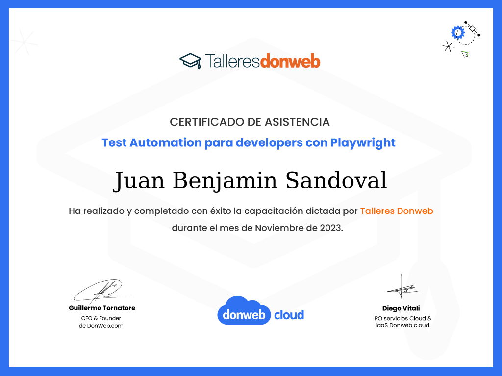 Certificado de asistencia · Talleres DonWeb