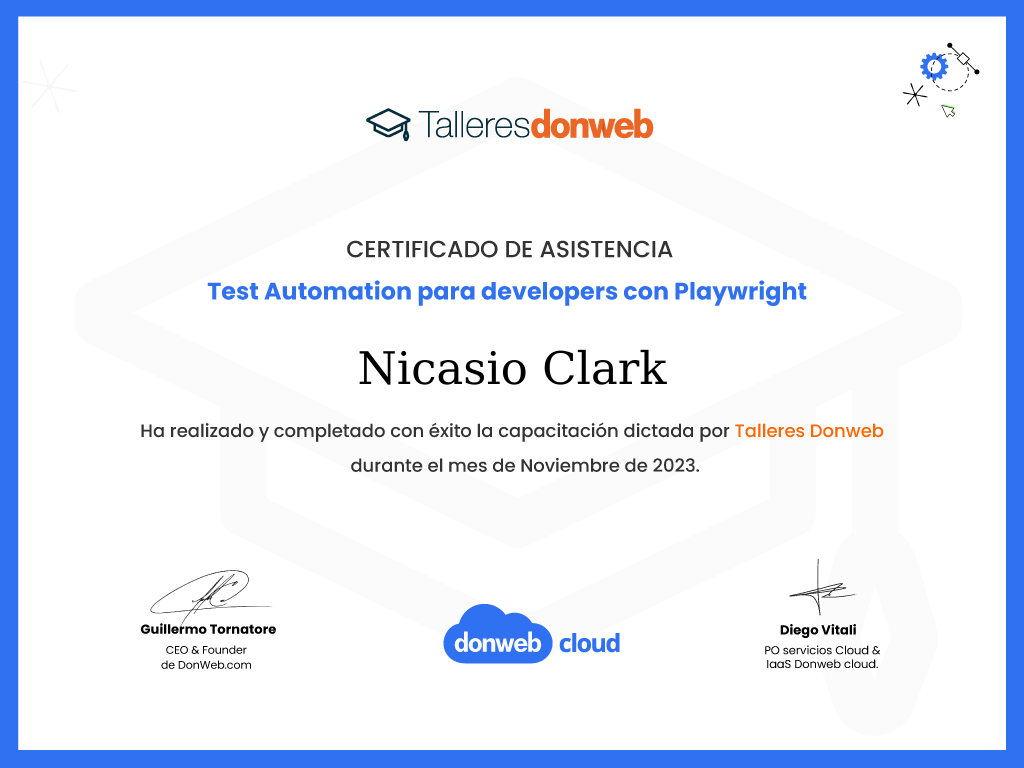 Certificado de asistencia · Talleres DonWeb