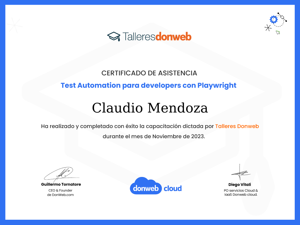 Certificado de asistencia · Talleres DonWeb