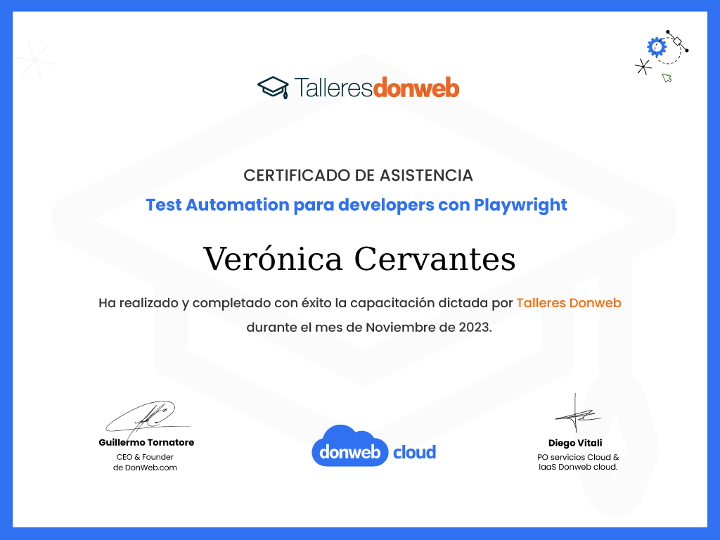 Certificado de asistencia · Talleres DonWeb