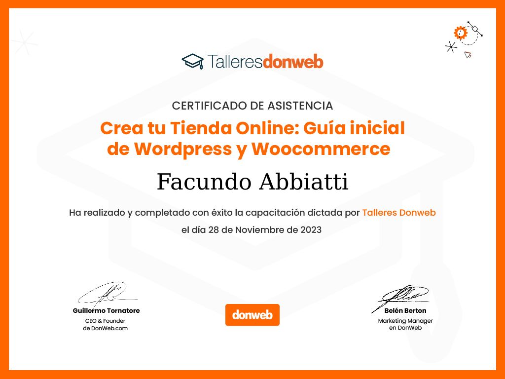 Certificado de asistencia · Talleres DonWeb