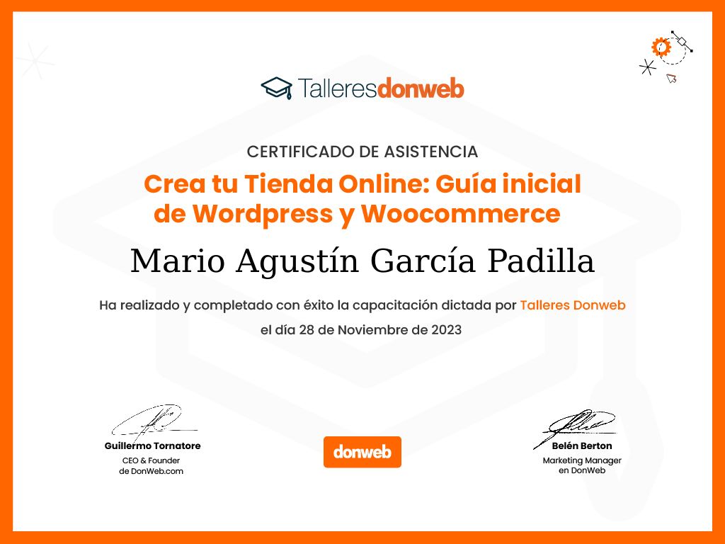 Certificado de asistencia · Talleres DonWeb