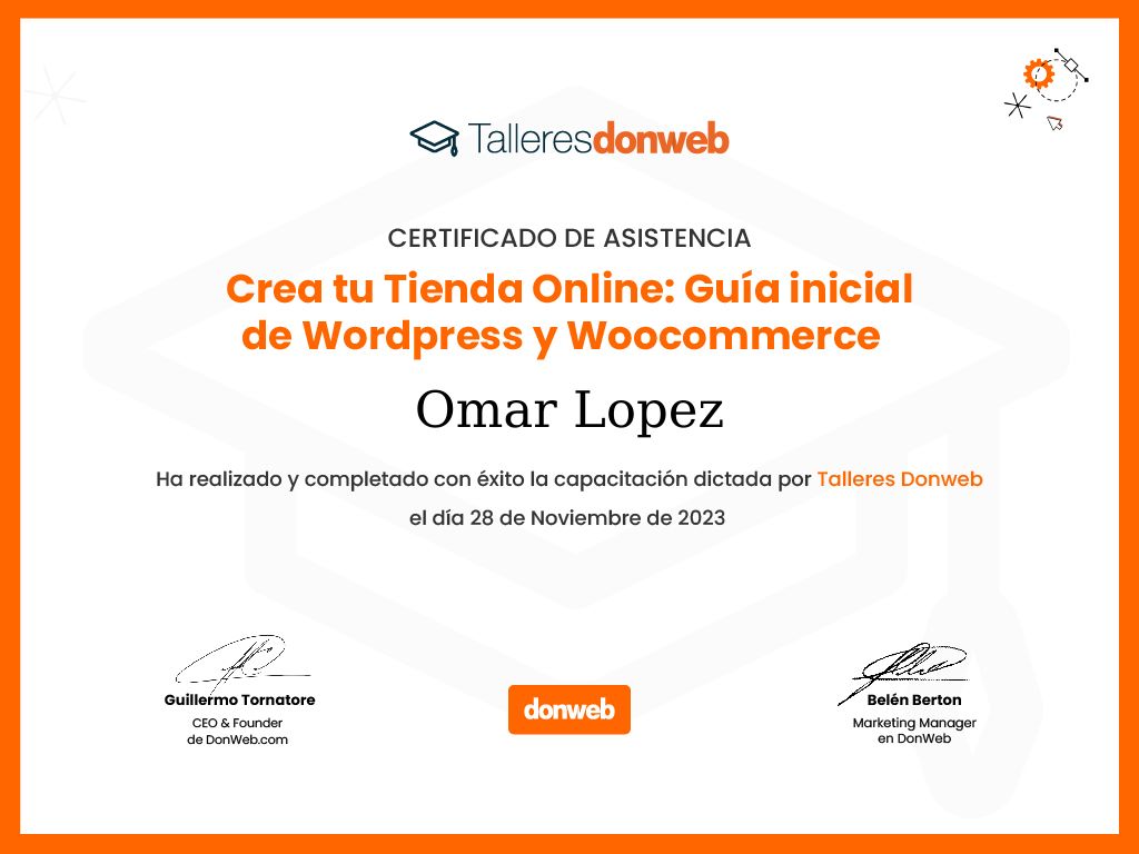 Certificado de asistencia · Talleres DonWeb