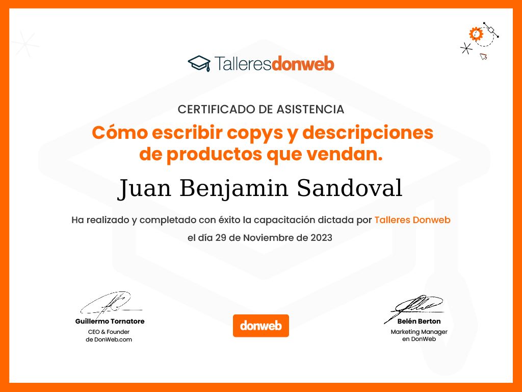 Certificado de asistencia · Talleres DonWeb