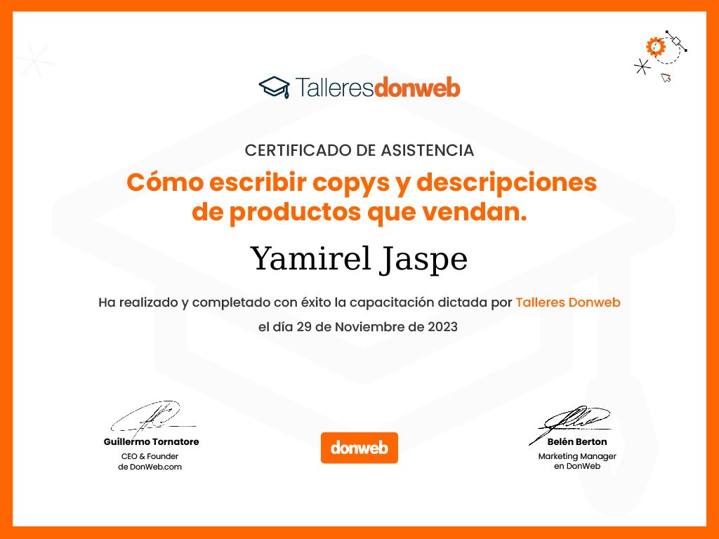 Certificado de asistencia · Talleres DonWeb