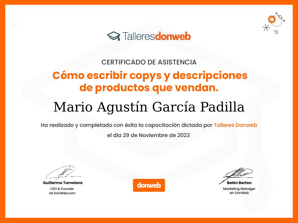 Certificado de asistencia · Talleres DonWeb