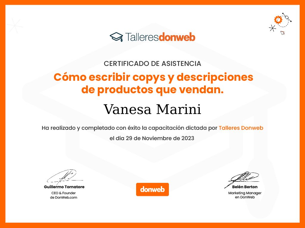 Certificado de asistencia · Talleres DonWeb