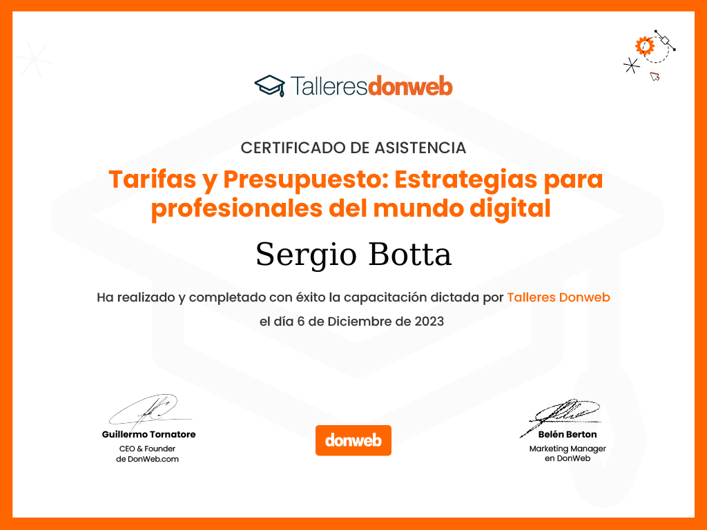 Certificado de asistencia · Talleres DonWeb