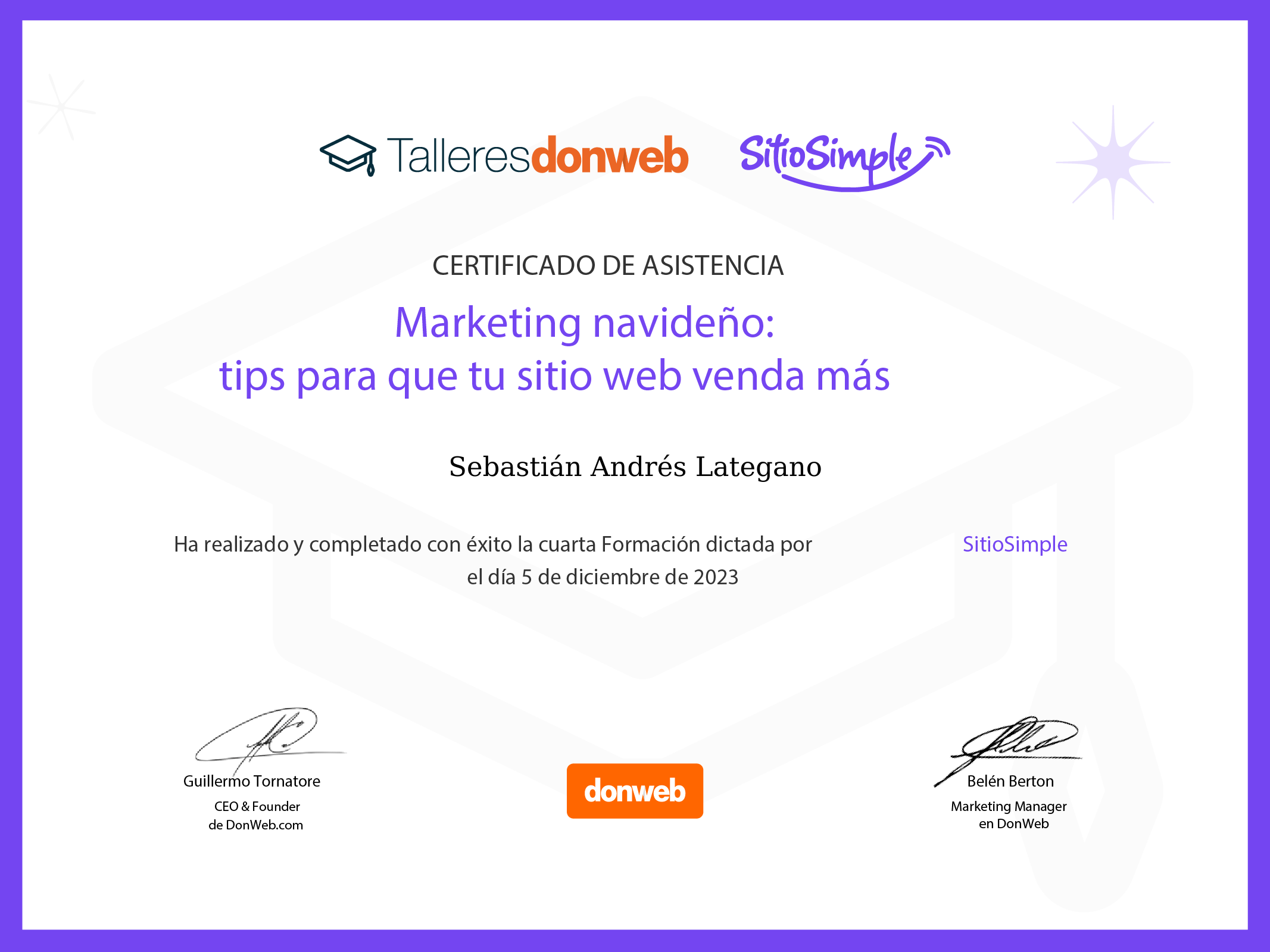 Certificado de asistencia · Talleres DonWeb