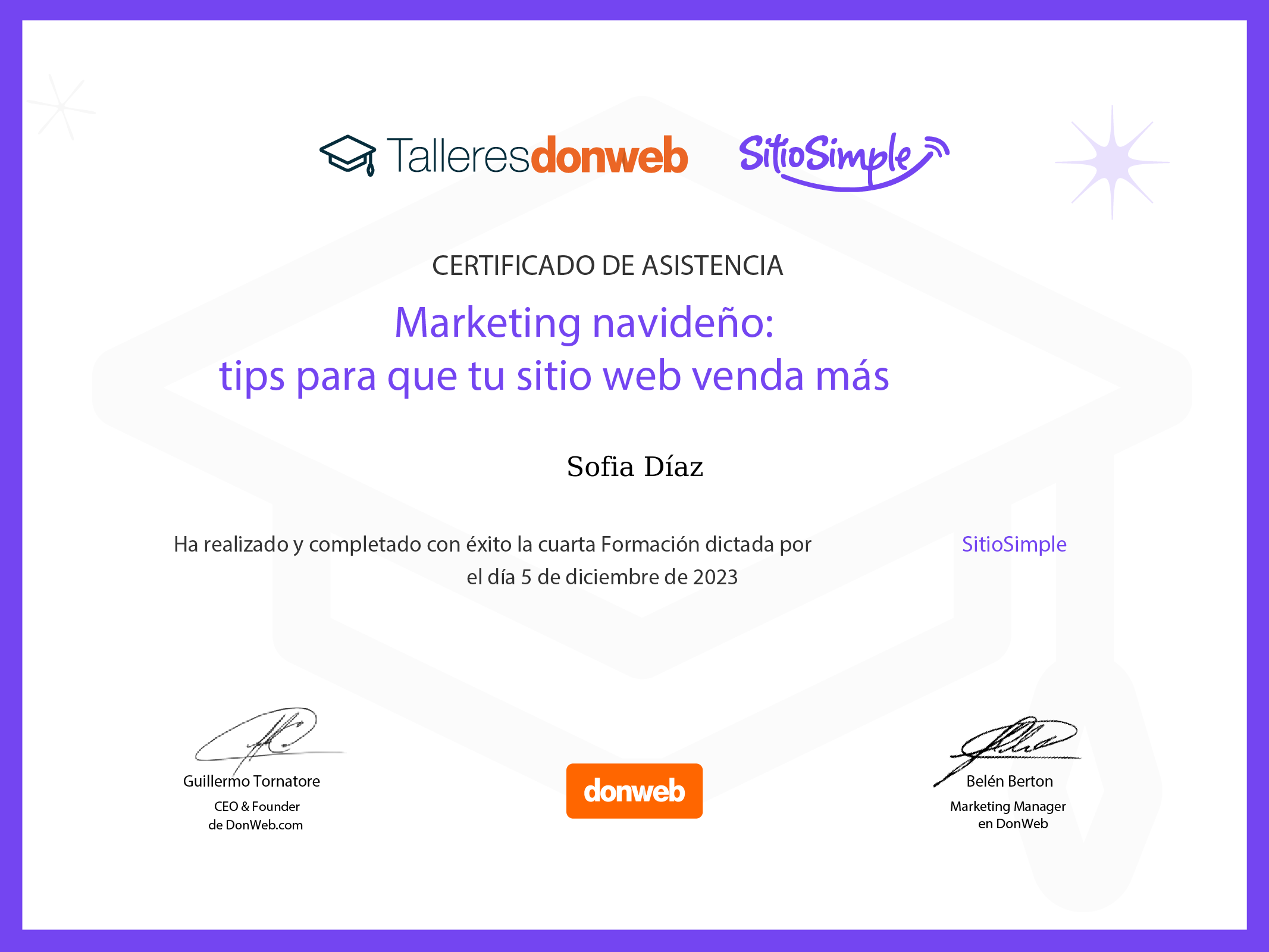 Certificado de asistencia · Talleres DonWeb
