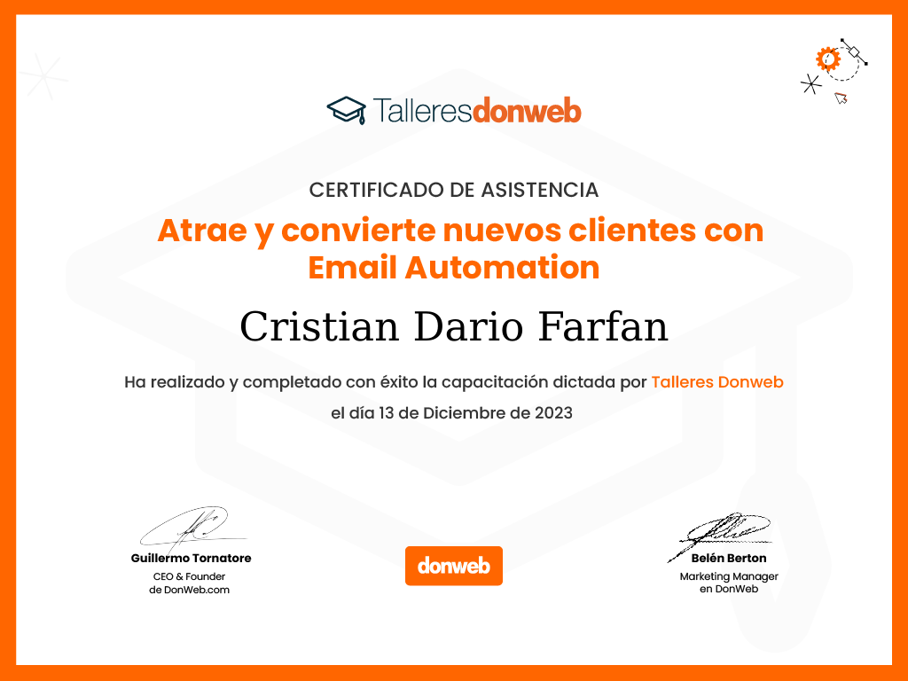 Certificado de asistencia · Talleres DonWeb