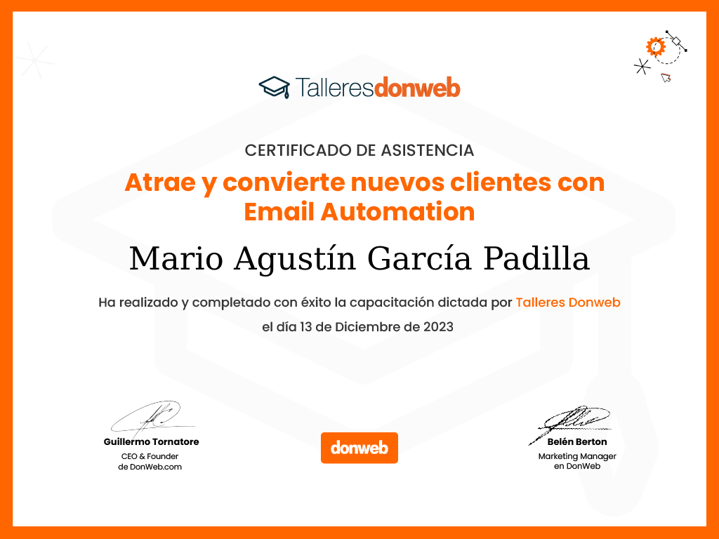Certificado de asistencia · Talleres DonWeb