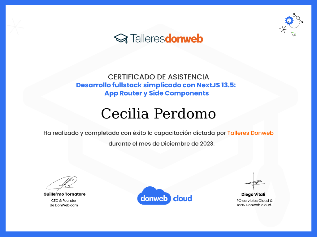 Certificado de asistencia · Talleres DonWeb