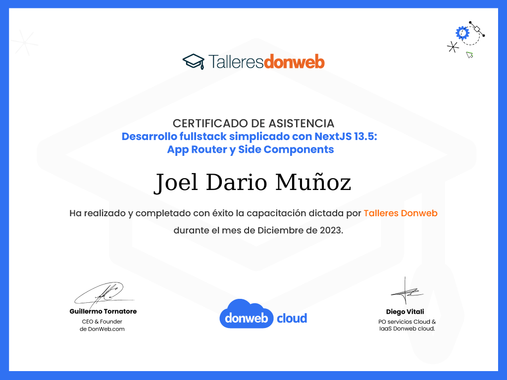 Certificado de asistencia · Talleres DonWeb