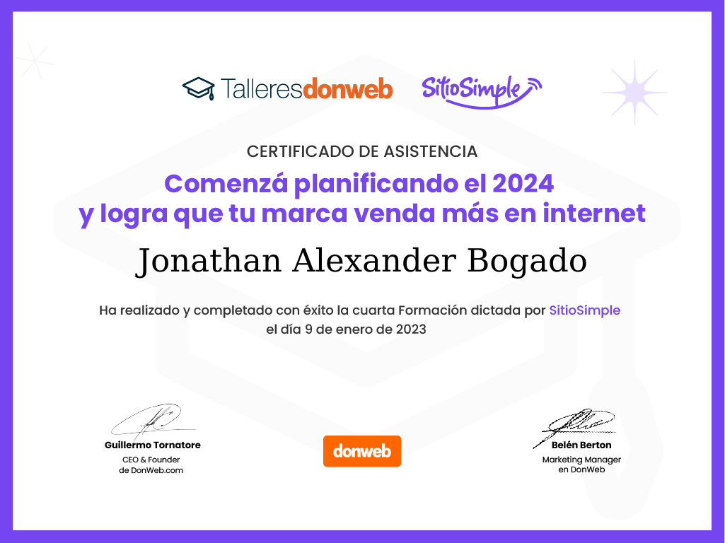 Certificado de asistencia · Talleres DonWeb