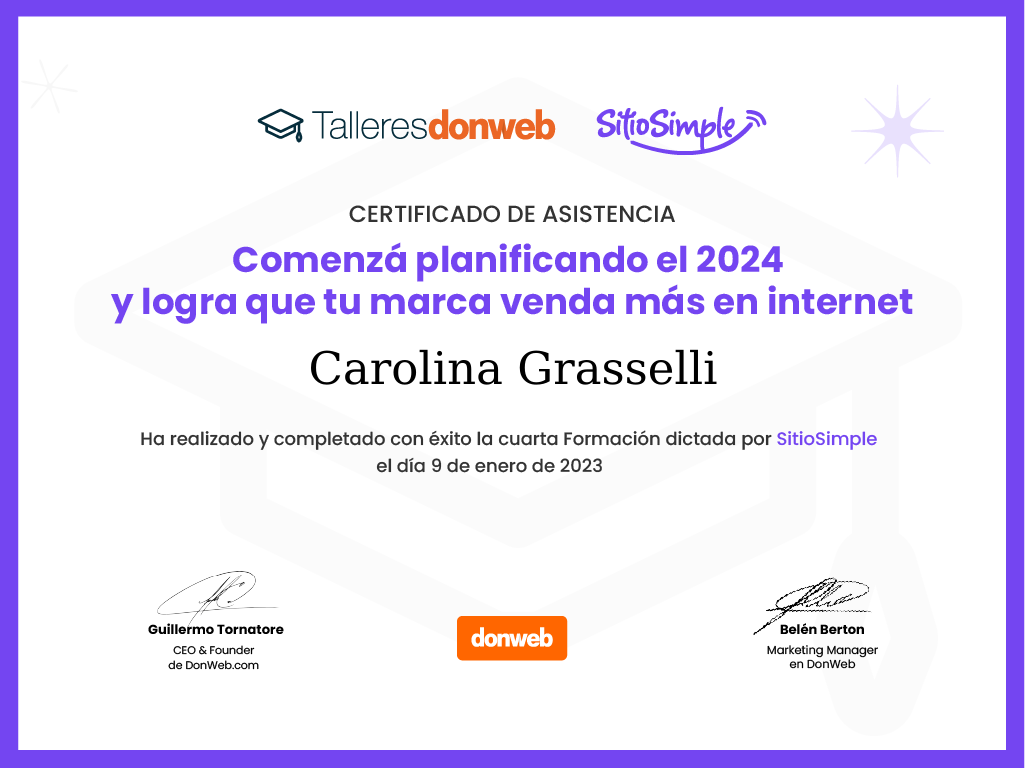 Certificado de asistencia · Talleres DonWeb