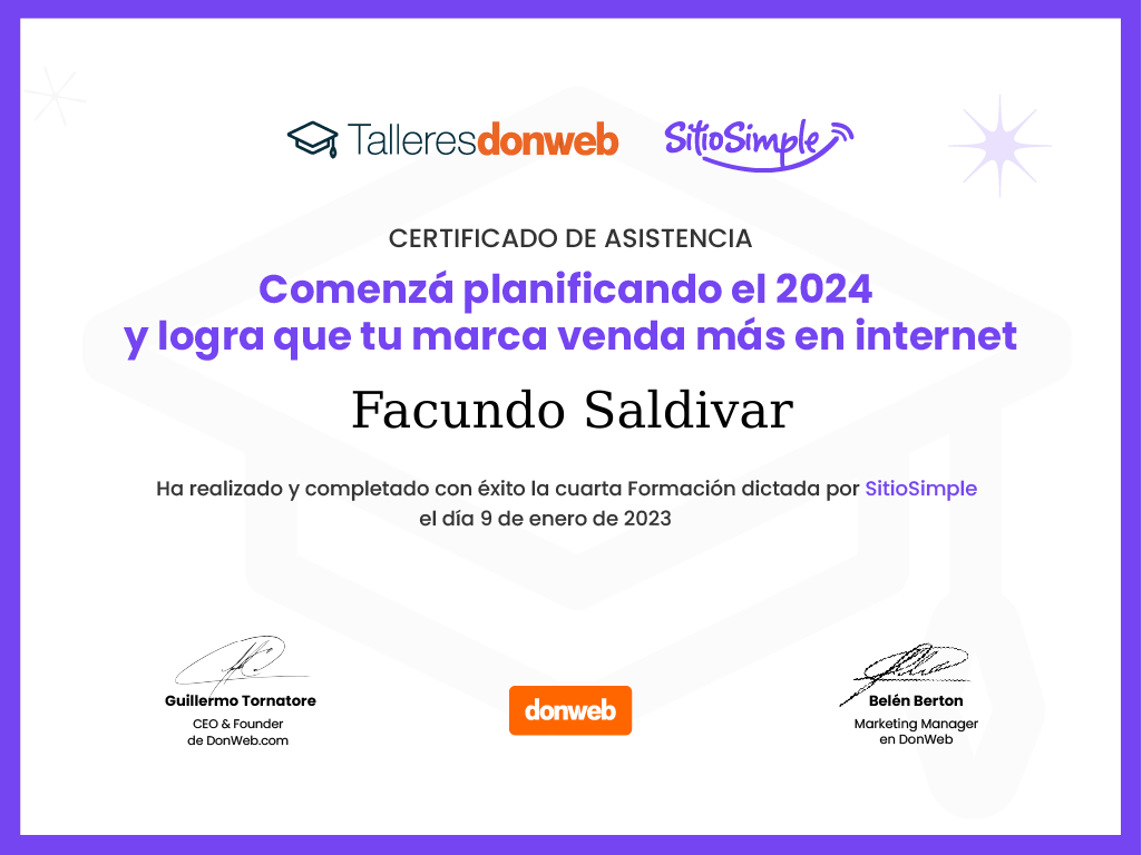 Certificado de asistencia · Talleres DonWeb