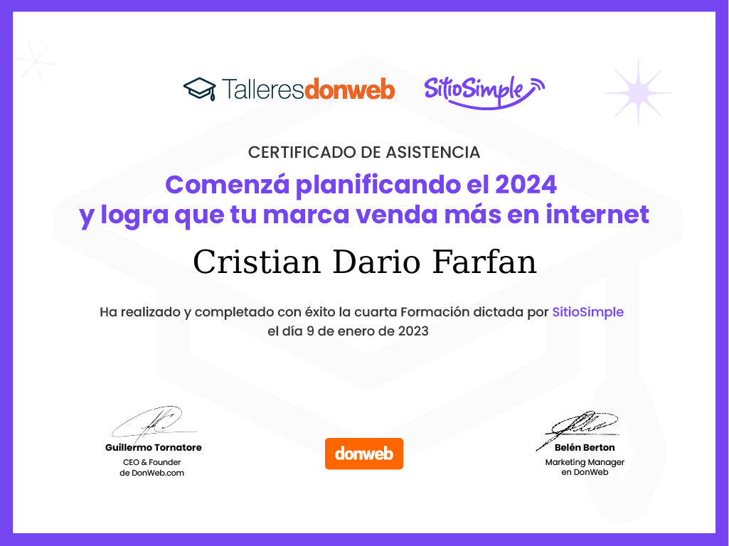 Certificado de asistencia · Talleres DonWeb