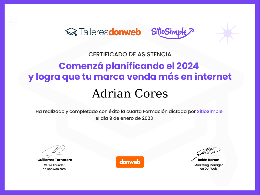 Certificado de asistencia · Talleres DonWeb