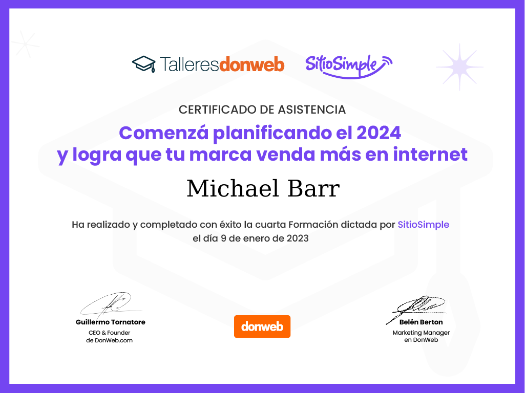 Certificado de asistencia · Talleres DonWeb
