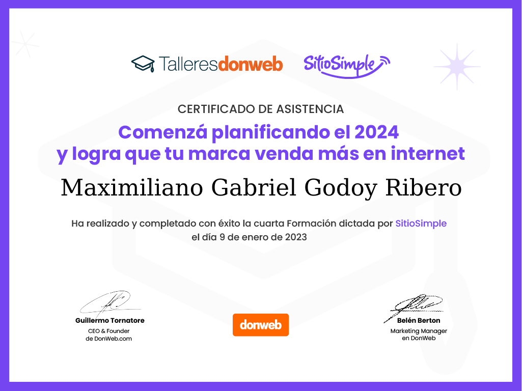 Certificado de asistencia · Talleres DonWeb