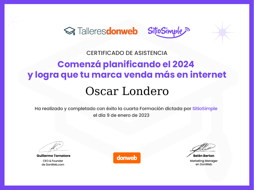 Certificado de asistencia · Talleres DonWeb