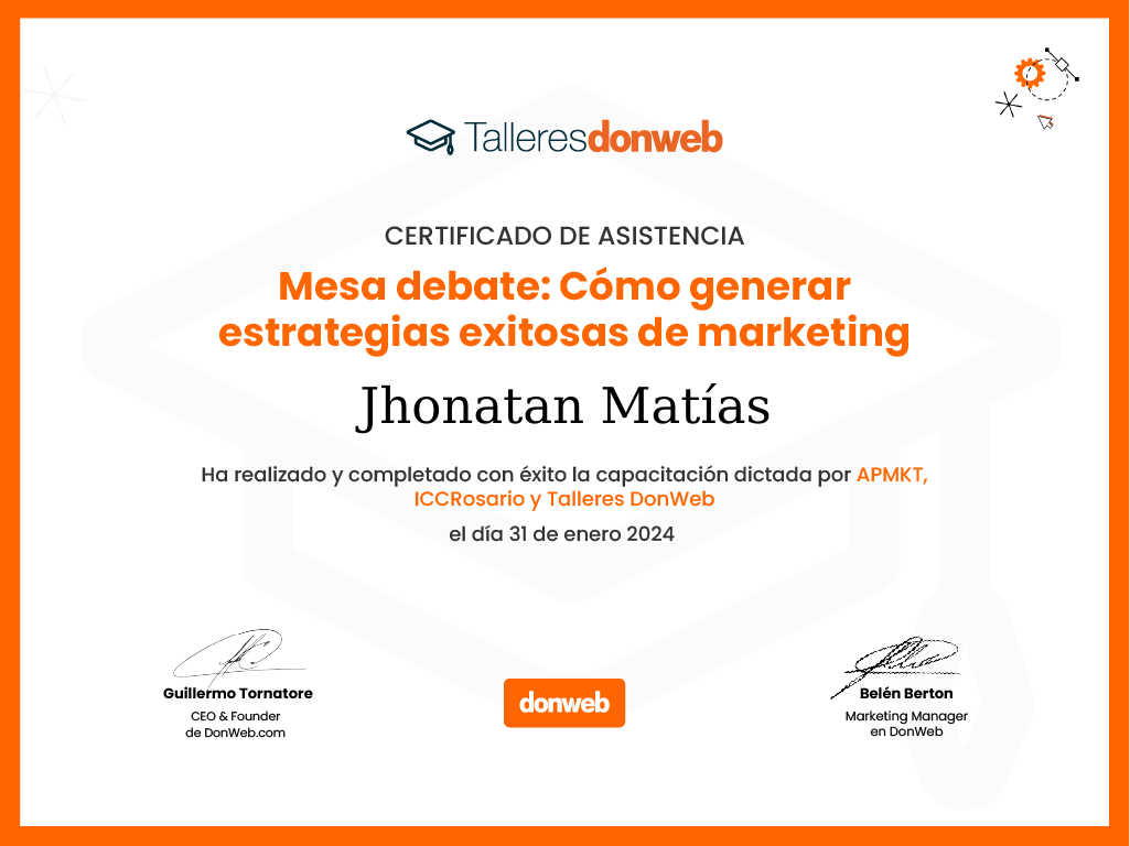 Certificado de asistencia · Talleres DonWeb