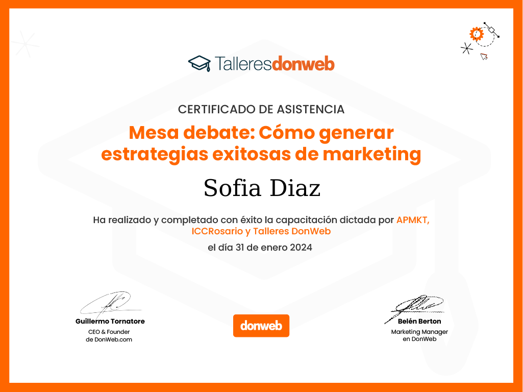 Certificado de asistencia · Talleres DonWeb