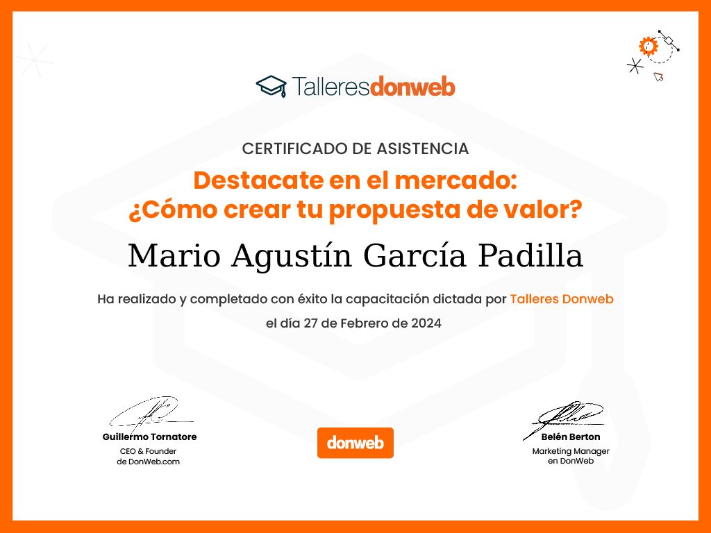 Certificado de asistencia · Talleres DonWeb