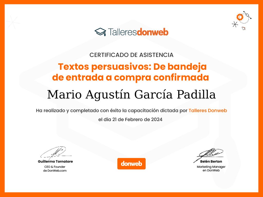 Certificado de asistencia · Talleres DonWeb
